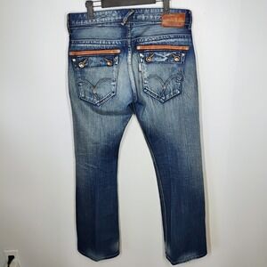 Levi's Silver Tab Slim Boot Jeans‎ Mens 32x30 Blue Denim Faded Leather Trim